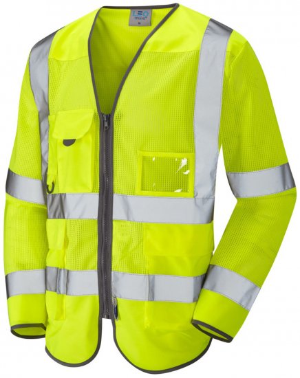 Leo Burrington Coolviz Superior Long Sleeve Waistcoat Hi-Vis Yellow - Delovne obleke - Delovne Obleke Močnejše postave