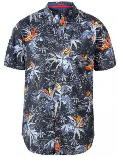 D555 Severn Hawaiian Leaf hort Sleeve Shirt Charcoal - Srajce - Moške srajce za Močnejše Postave