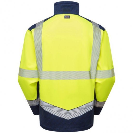 Leo Bowden Ecoviz Softshell Jacket Hi-Vis Yellow/Navy Print - Delovne obleke - Delovne Obleke Močnejše postave