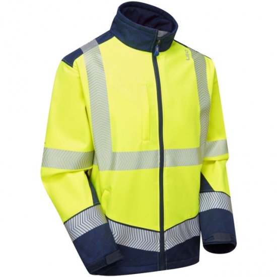 Leo Bowden Ecoviz Softshell Jacket Hi-Vis Yellow/Navy Print - Delovne obleke - Delovne Obleke Močnejše postave