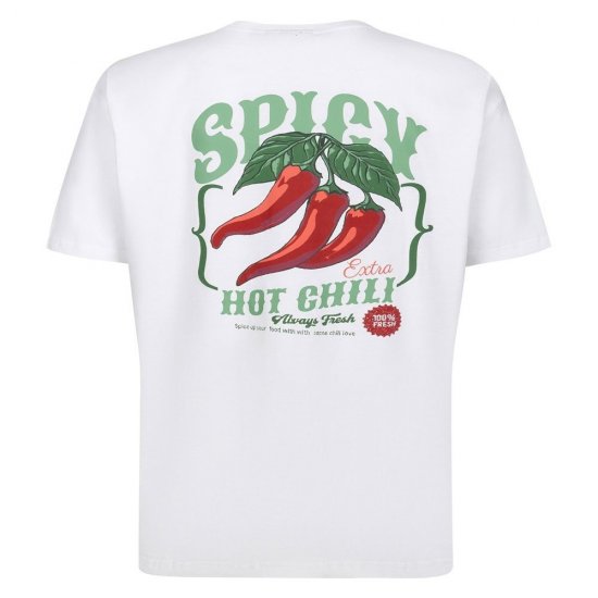 Espionage T457 Spicy Chilli Majica s potiskom bela - Kratke Majice - Moške kratke majice za močnejše postave