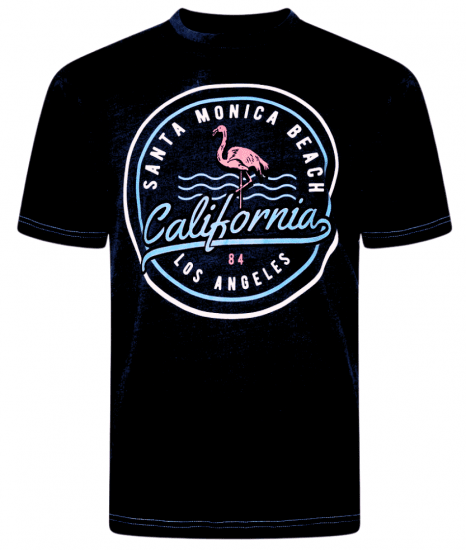 Kam Jeans 5707 Santa Monica Tee Black - Kratke Majice - Moške kratke majice za močnejše postave